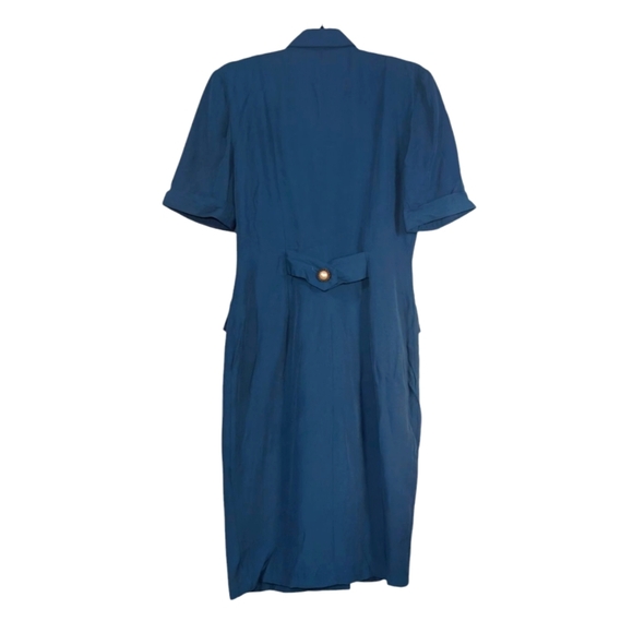 Vintage  Blue Double-Breasted Dress with Embroidery - Picture 2 of 6